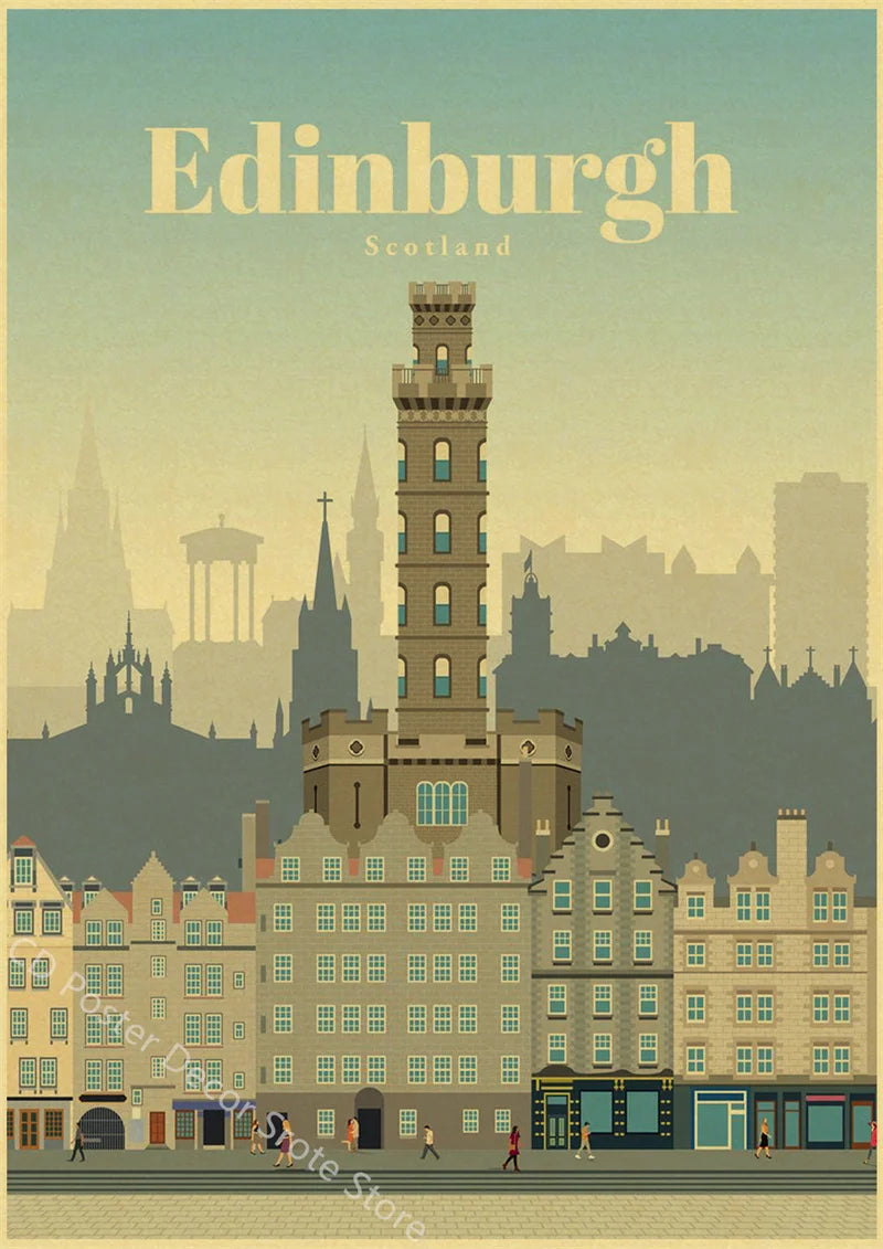 Vintage world cities poster decorative wall art