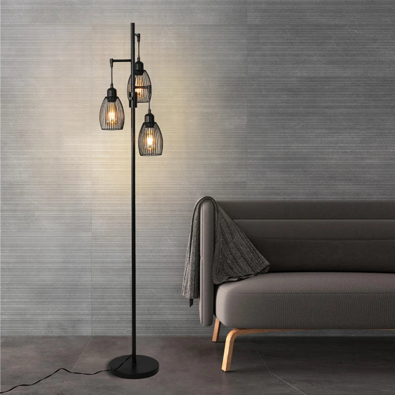Vintage 3-head industrial floor lamp romantic decor