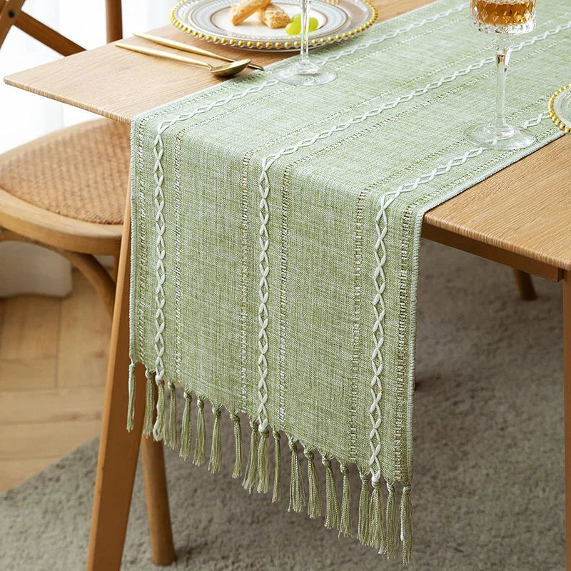 Braided bohemian table runner with rustic fringes