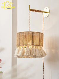 Hand-knitted wabi-sabi hemp rope wall light