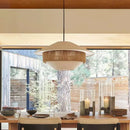 Vintage fabric pendant light with hemp rope, country style