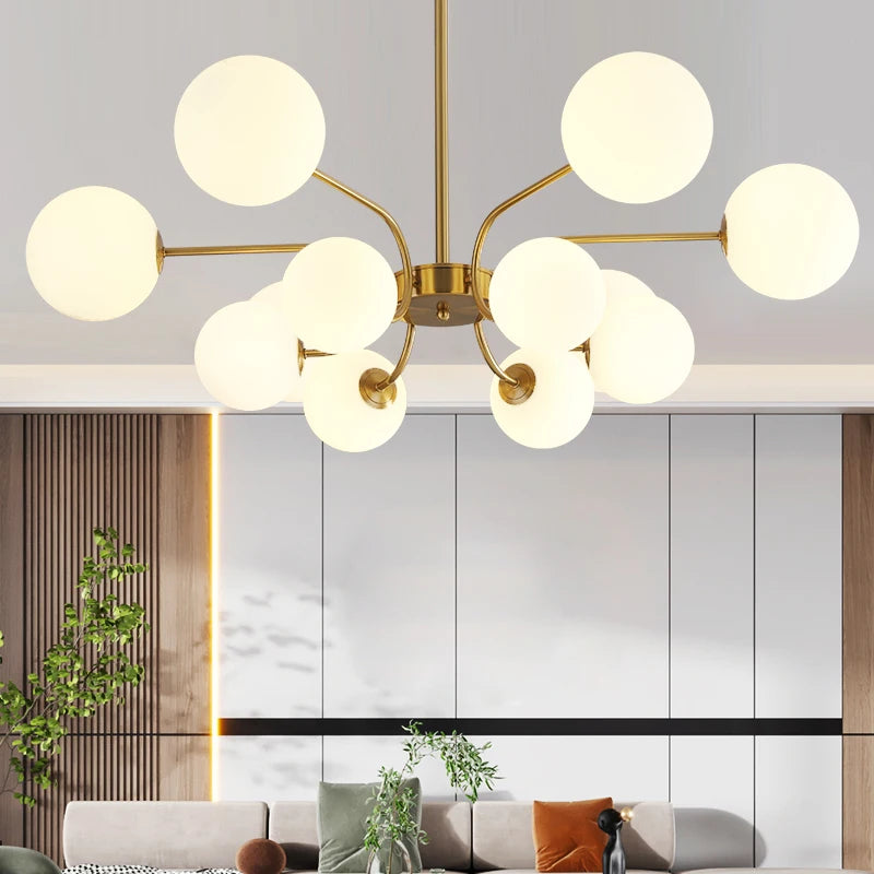 Chrome metal pendant light with decorative glass ball