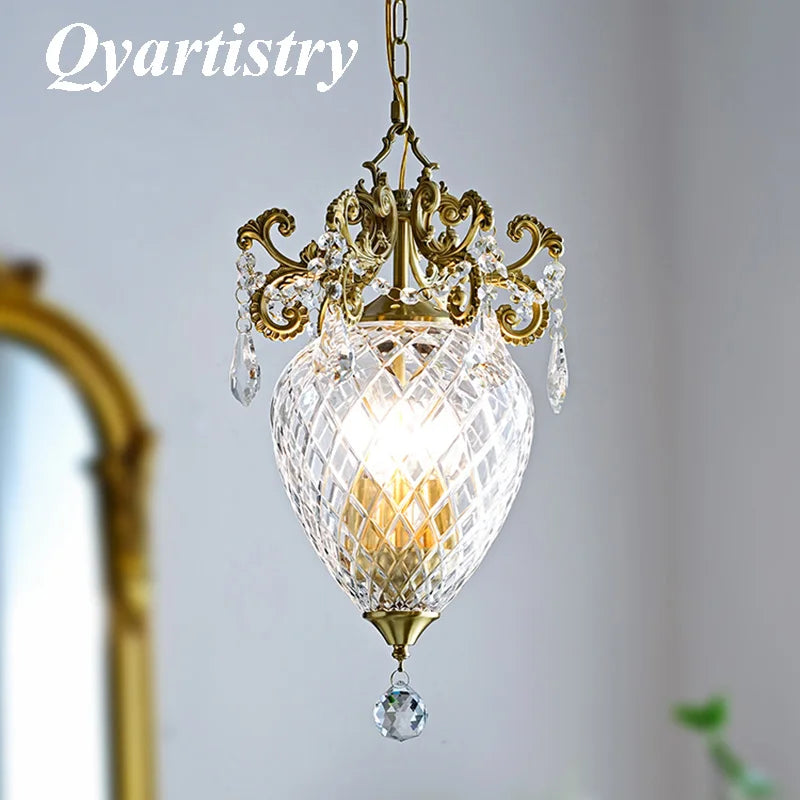 French crystal gold chandelier with pineapple motif, medieval style pendant light