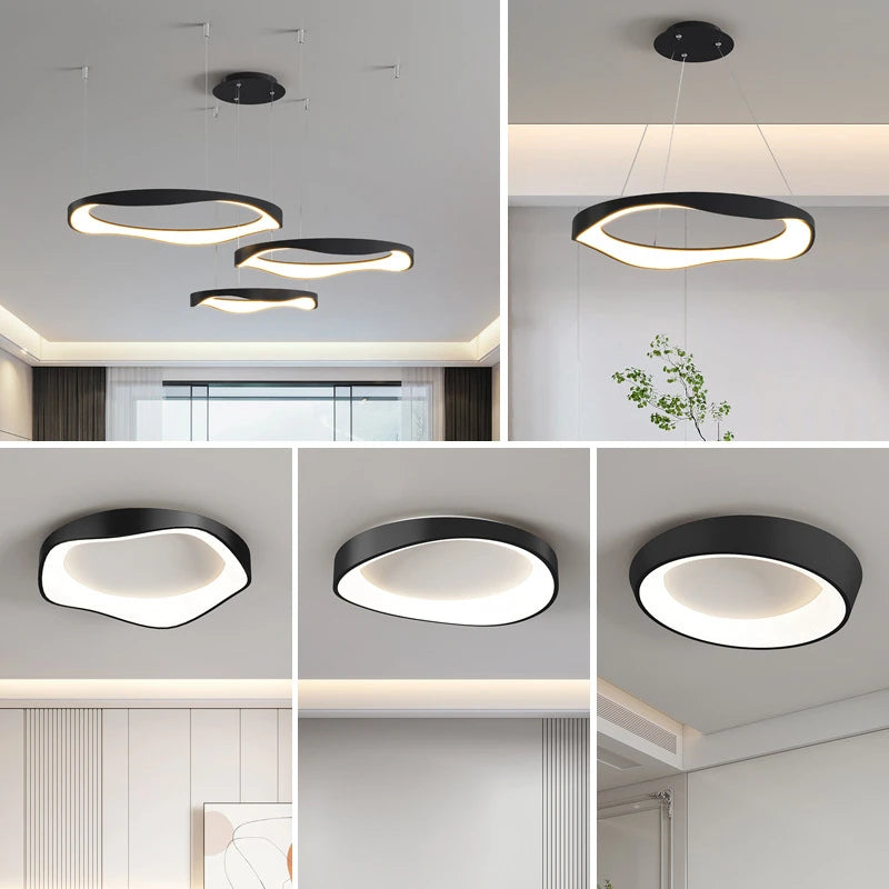 Modern nordic circular LED chandelier, creative design - vue 3 sur 20
