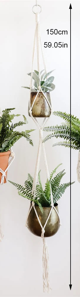 handmade macrame hanging plant holder made of natural cotton - vue 10 sur 23