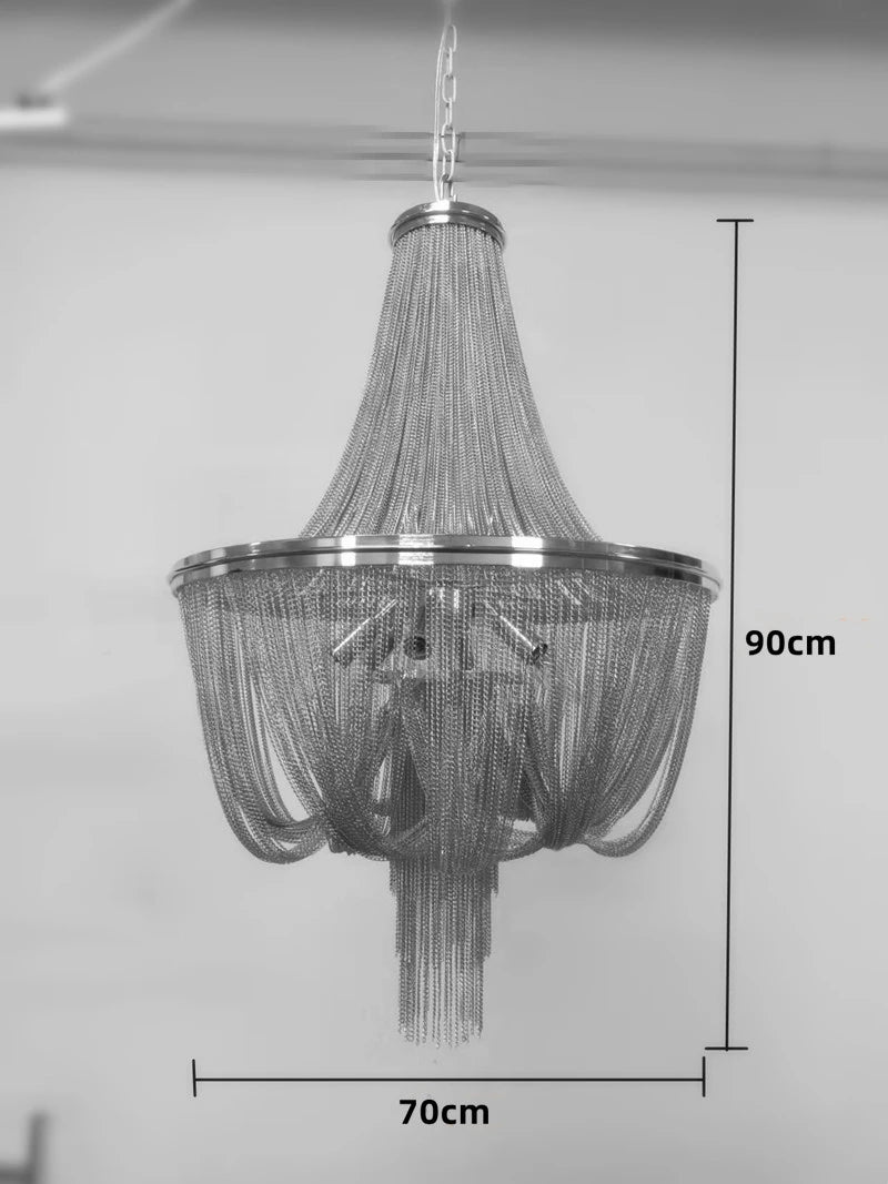 Modern gold aluminium tassel chandelier with decorative chain - vue 9 sur 12