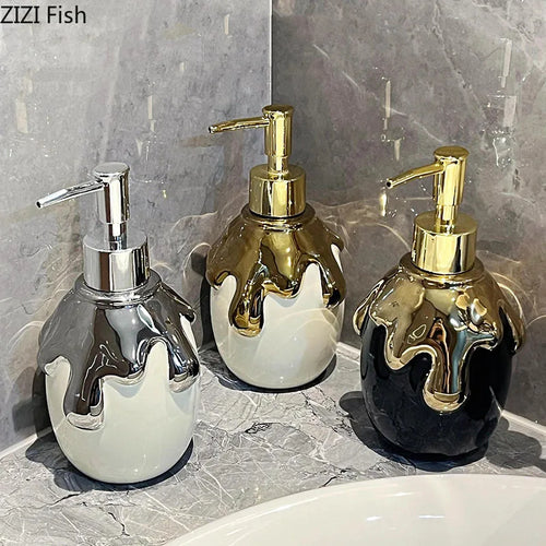 gold ceramic soap dispenser for bathroom - vue 2 sur 10