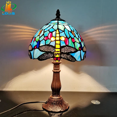 Antique enamelled alloy dragonfly bedside lamp Mediterranean decoration - vue 9 sur 8