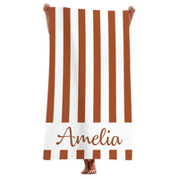 Personalised striped microfibre beach towel with name