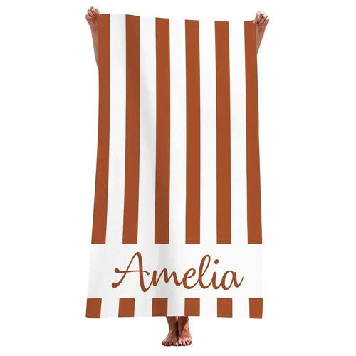 Personalised striped microfibre beach towel with name