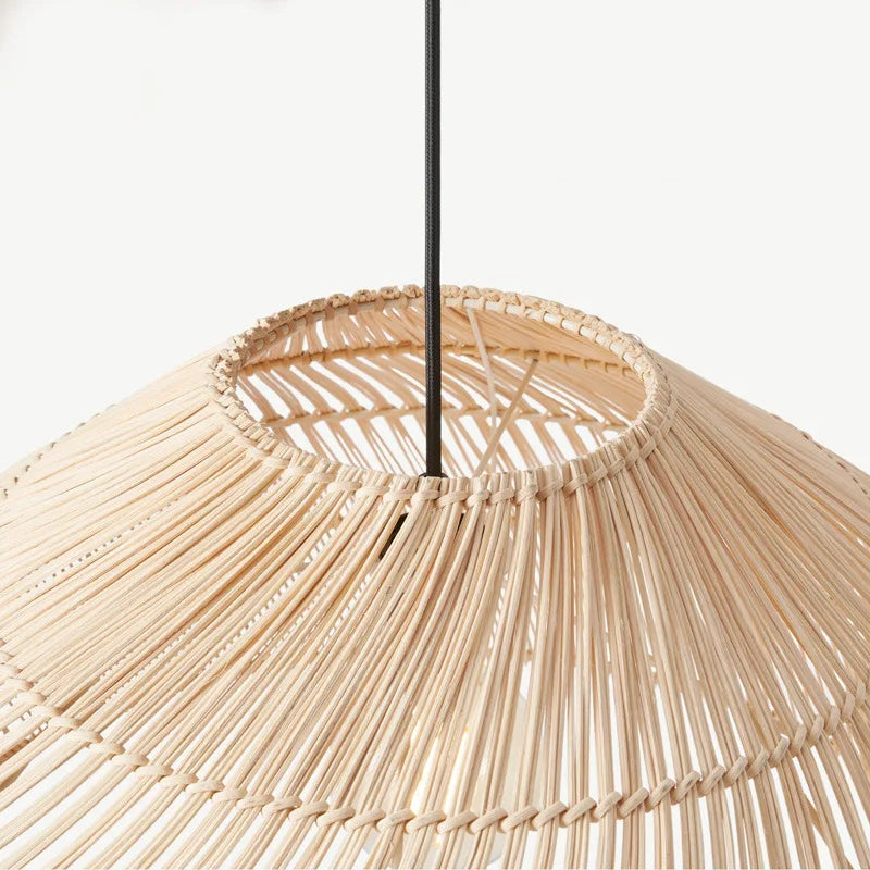 Vintage Asian style rattan chandelier with suspended LED - vue 4 sur 12