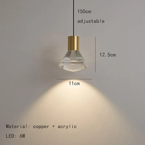 Transparent acrylic pendant light with natural adjustable cord
