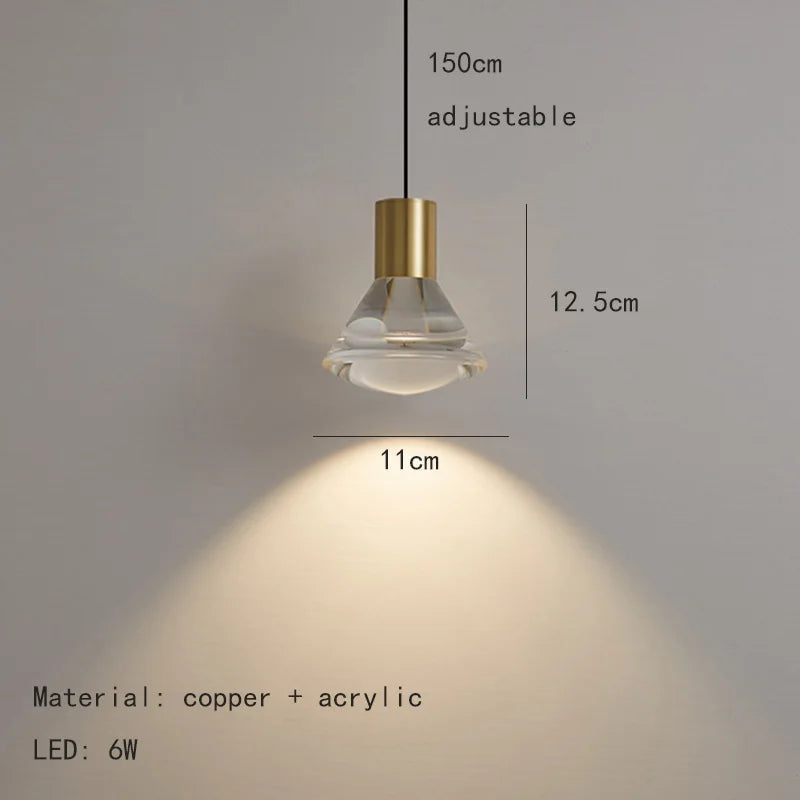 Transparent acrylic pendant light with natural adjustable cord
