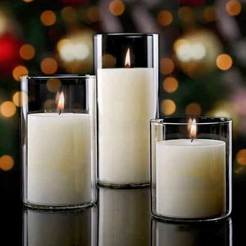 Transparent glass cup-shaped candle holders for festive home decoration - vue 4 sur 10