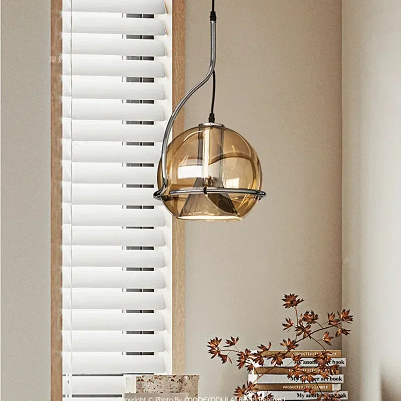 Modern nordic style amber glass pendant light decorative fixture