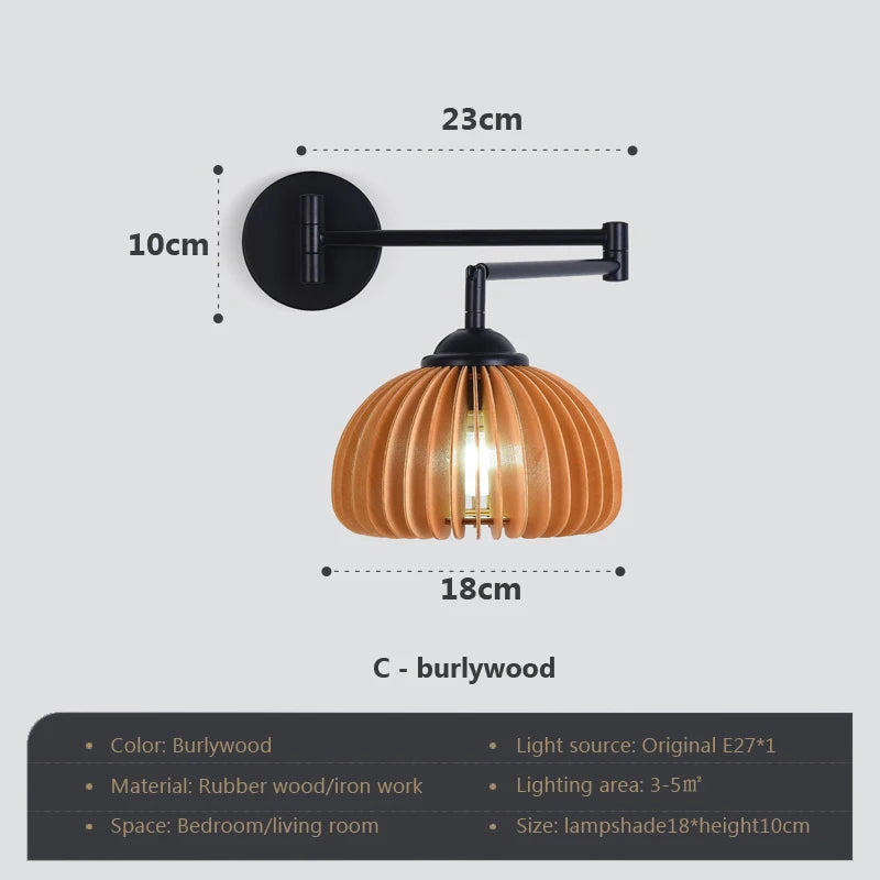 Rotating wooden wall light with adjustable swing arm - vue 12 sur 18