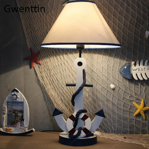 Wooden anchor desk lamp for children's room decor - vue 3 sur 6