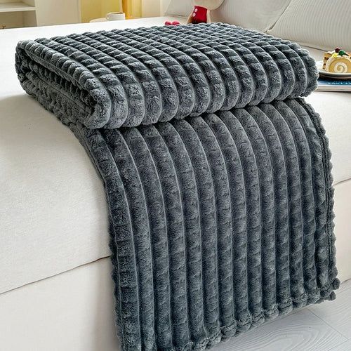 Imitation fur check flannel throw for winter living room