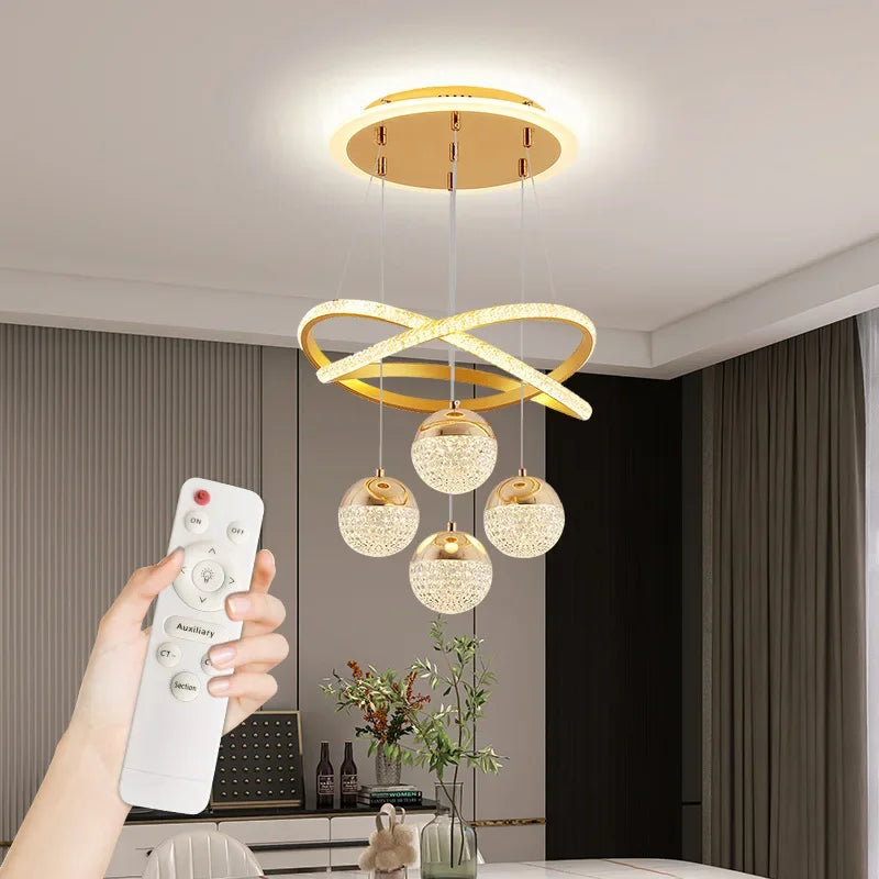Modern 4-head pendant light with remote control and dimmer