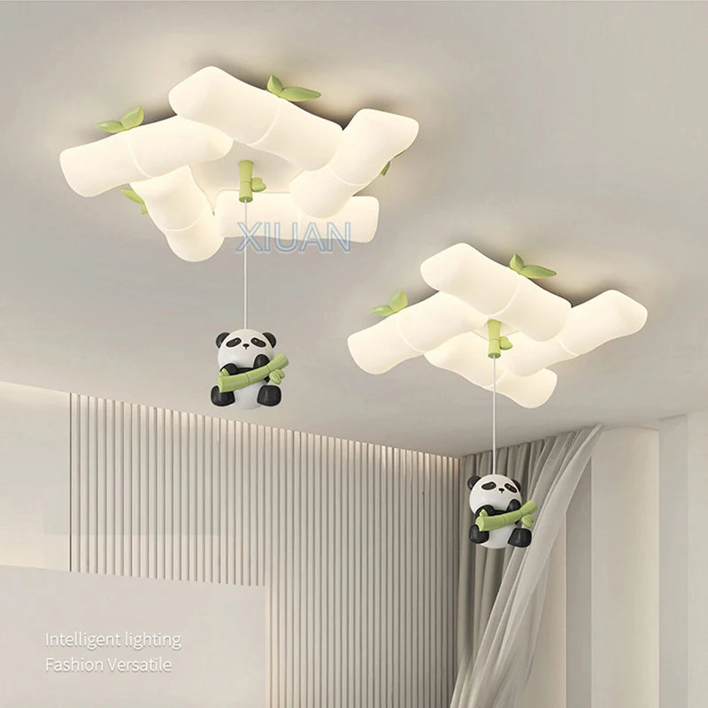 Bamboo panda ceiling light for children's bedroom and nursery