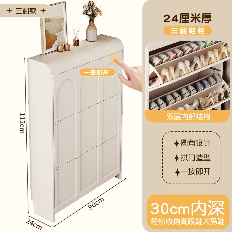 modern wooden shoe cabinet Nordic design space saving - vue 11 sur 20