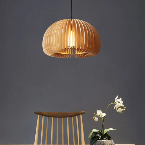 Retro wooden pendant light for kitchen island - vue 3 sur 9