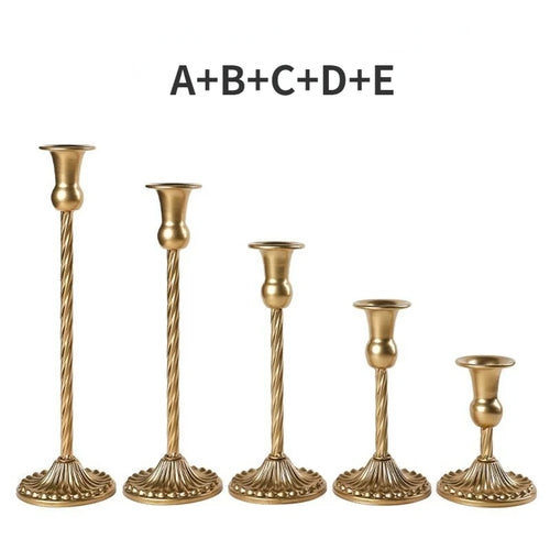 Set of three gold brass candle holders for weddings and dinners - vue 13 sur 18