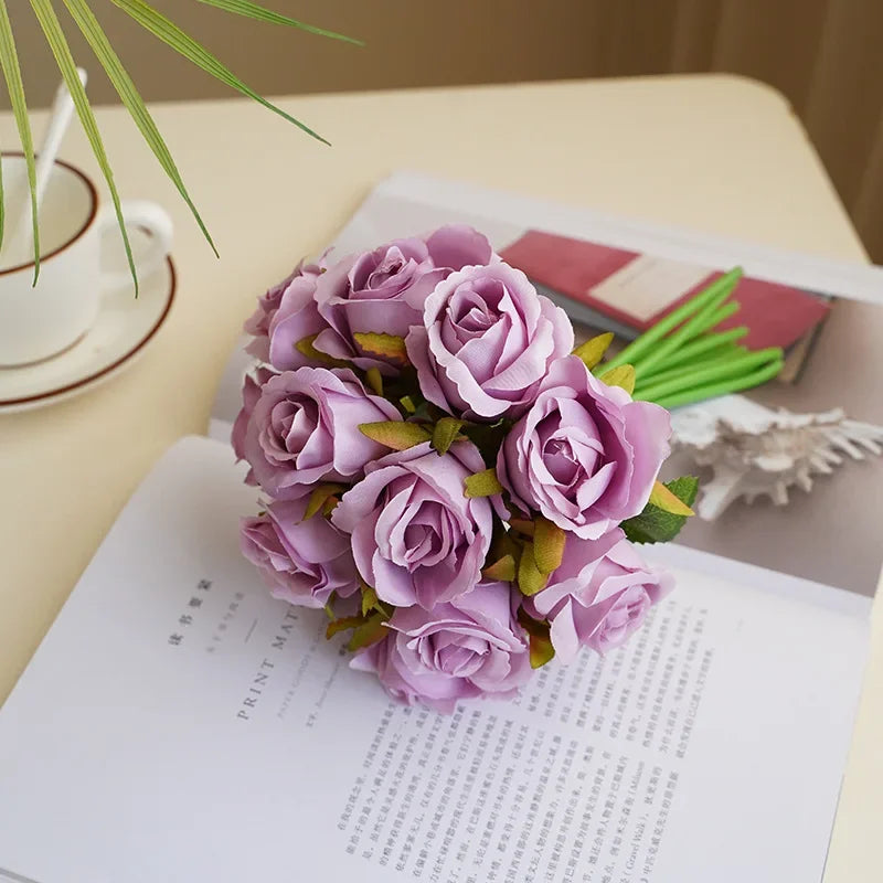 Artificial silk rose bouquet floral decoration for table