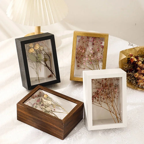 Transparent floating photo frame with dried flowers, decorative and handmade - vue 3 sur 10