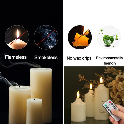 set of 3 flameless led candles with remote timer - vue 3 sur 7