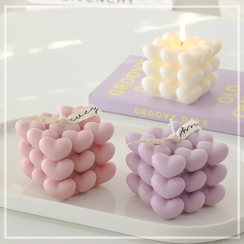 handmade decorative heart cube scented candle in soy wax - vue 3 sur 11