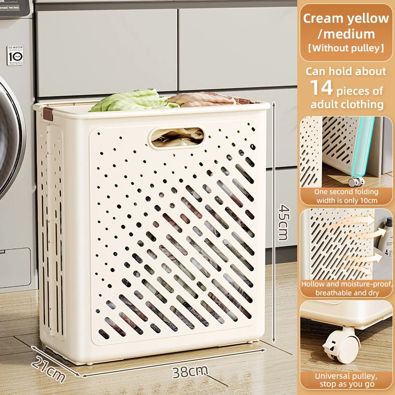 Foldable laundry basket with wheels large capacity multifunctional