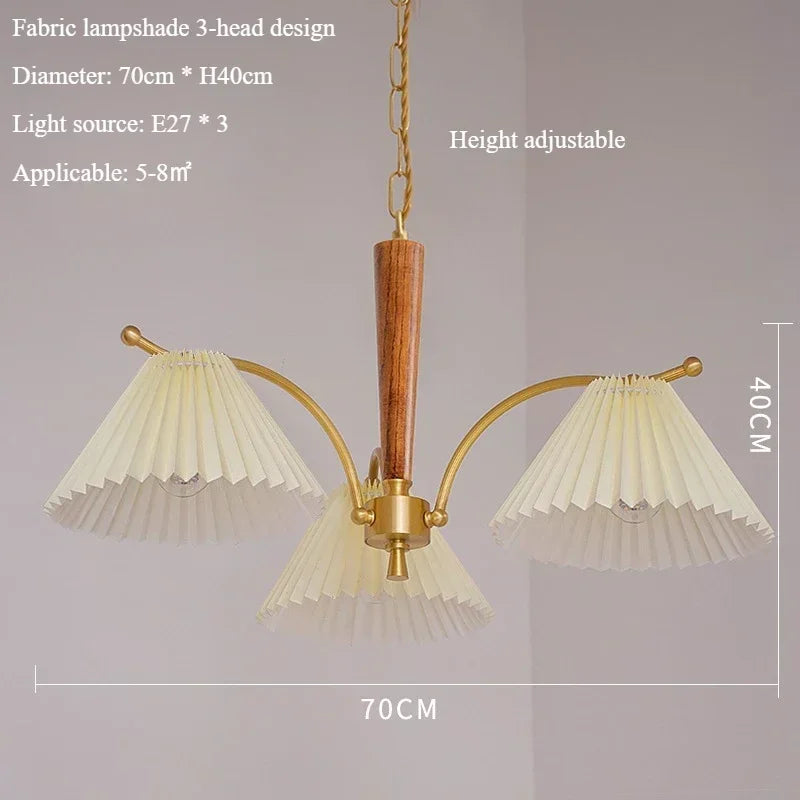 Nordic retro pendant light with pleated fabric shade decorative lamp - vue 8 sur 11