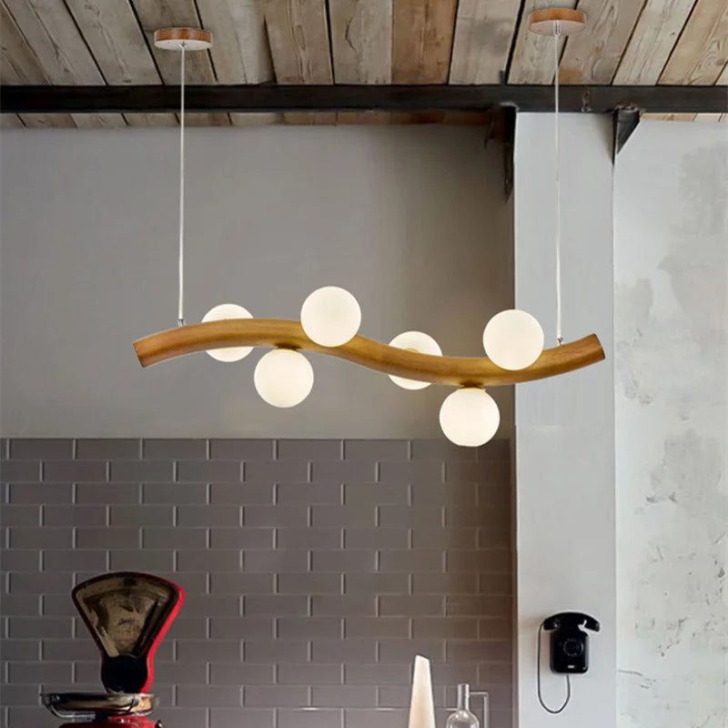 Solid wood and glass pendant light - vue 3 sur 11