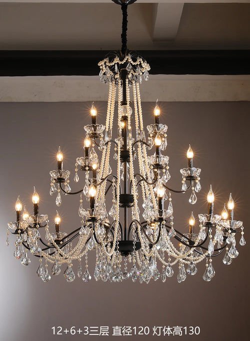Modern crystal chandelier with pearls and LED lighting