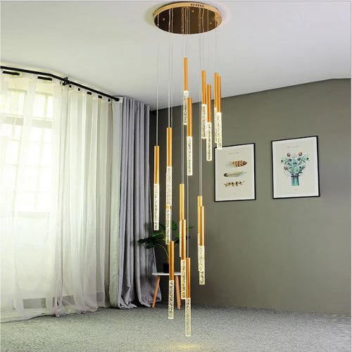 Modern LED crystal chandelier for staircases, elegant decorative lighting - vue 4 sur 12