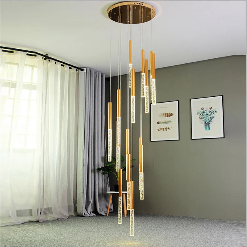 Modern LED crystal chandelier for staircases, elegant decorative lighting - vue 3 sur 12