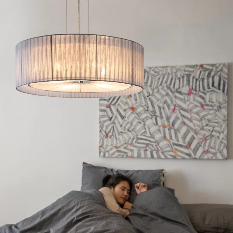 Modern Nordic iron chandelier with decorative fabric shade
