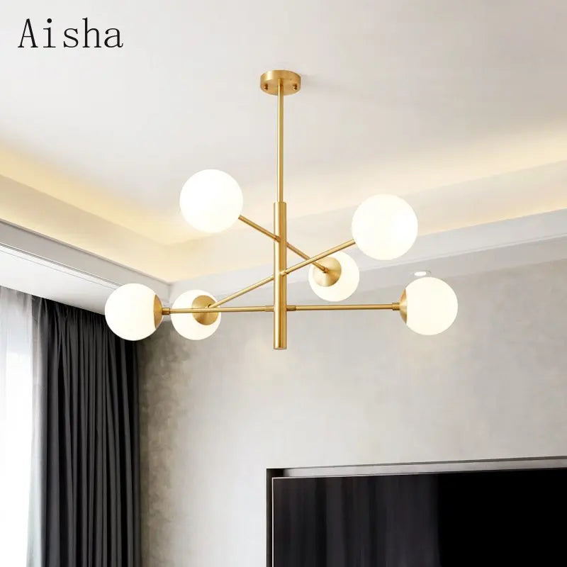 Modern nordic glass and copper chandelier - vue 5 sur 10