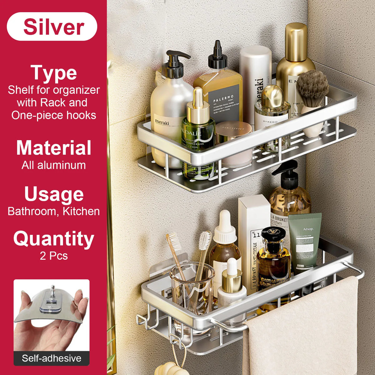 no-drill wall shelf for bathroom and kitchen storage - vue 29 sur 30