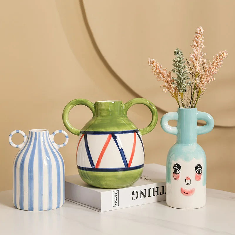 ceramic vase striped smiling face cute atmosphere decorative