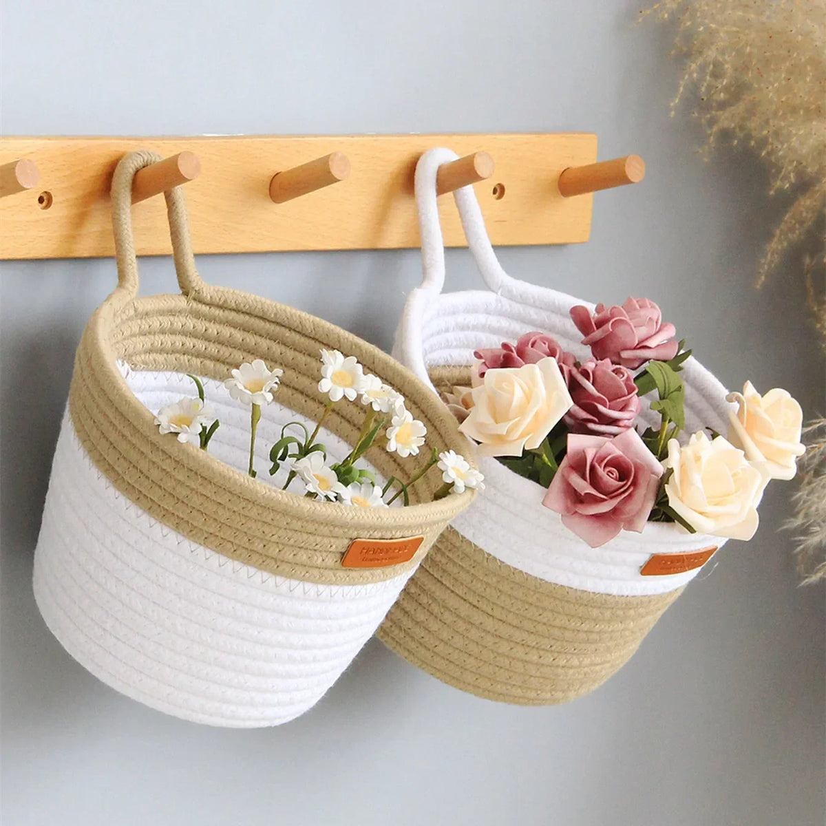 modern woven rope basket for hanging storage