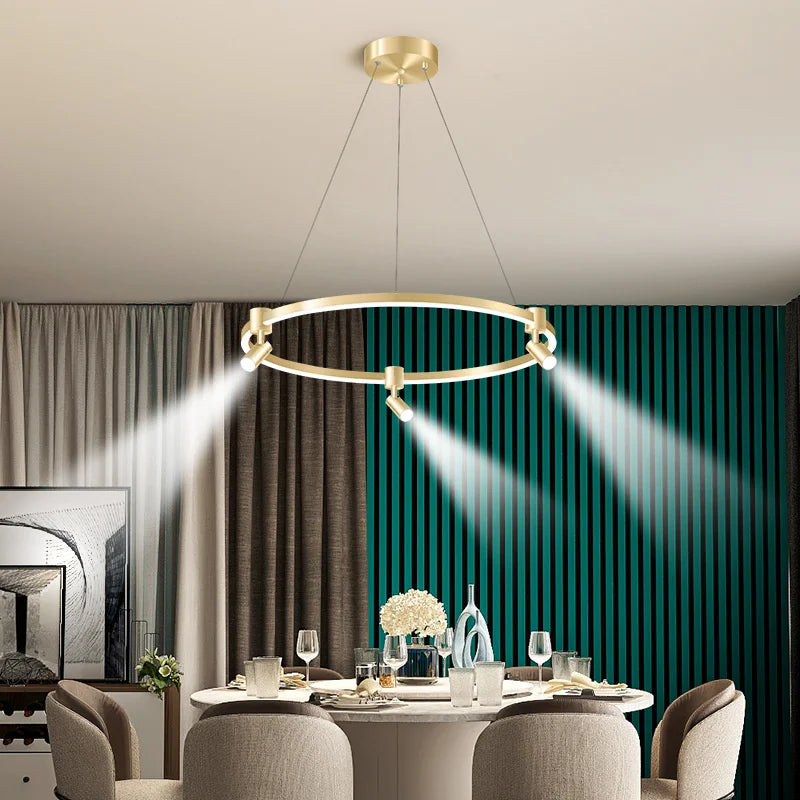 Modern ring pendant light with decorative spotlights for the home