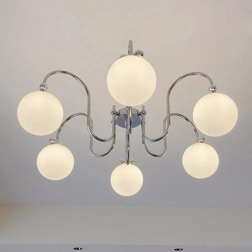 Modern chrome chandelier with glass pendant - vue 6 sur 12