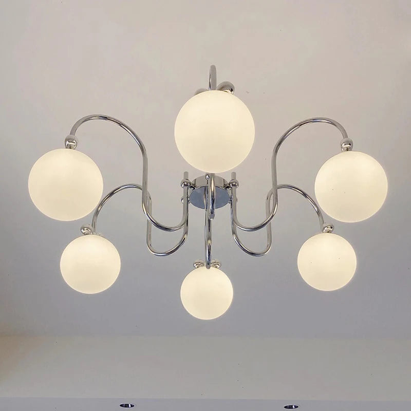 Modern chrome chandelier with glass pendant - vue 5 sur 12