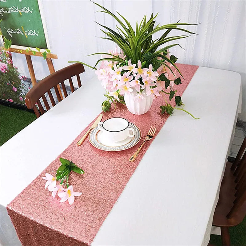 Gold sequin table runner for party decoration - vue 4 sur 7