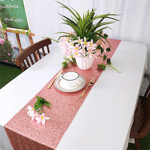 Sequin table runner gold silver rose decoration - vue 5 sur 7