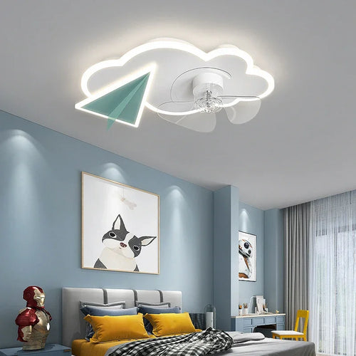 Ceiling fan with lights airplane design remote control for children - vue 4 sur 8