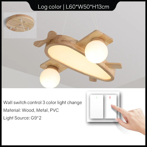 Wooden chandelier for children's room decorative pendant light - vue 9 sur 15