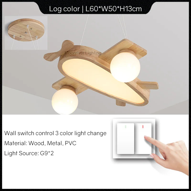 Wooden chandelier for children's room decorative pendant light - vue 8 sur 15